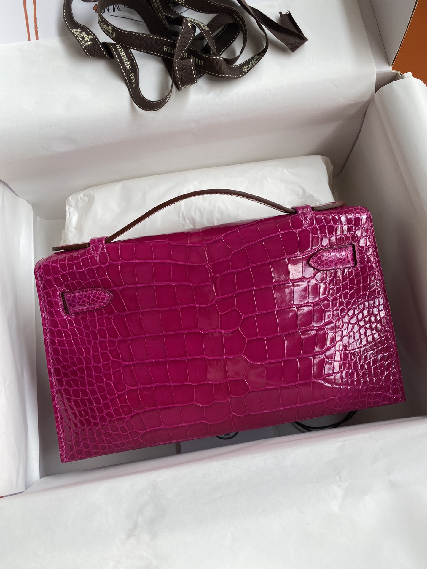 Hermes Mini Kelly Pochette 22cm Bag In Purple Shiny Alligator Leather